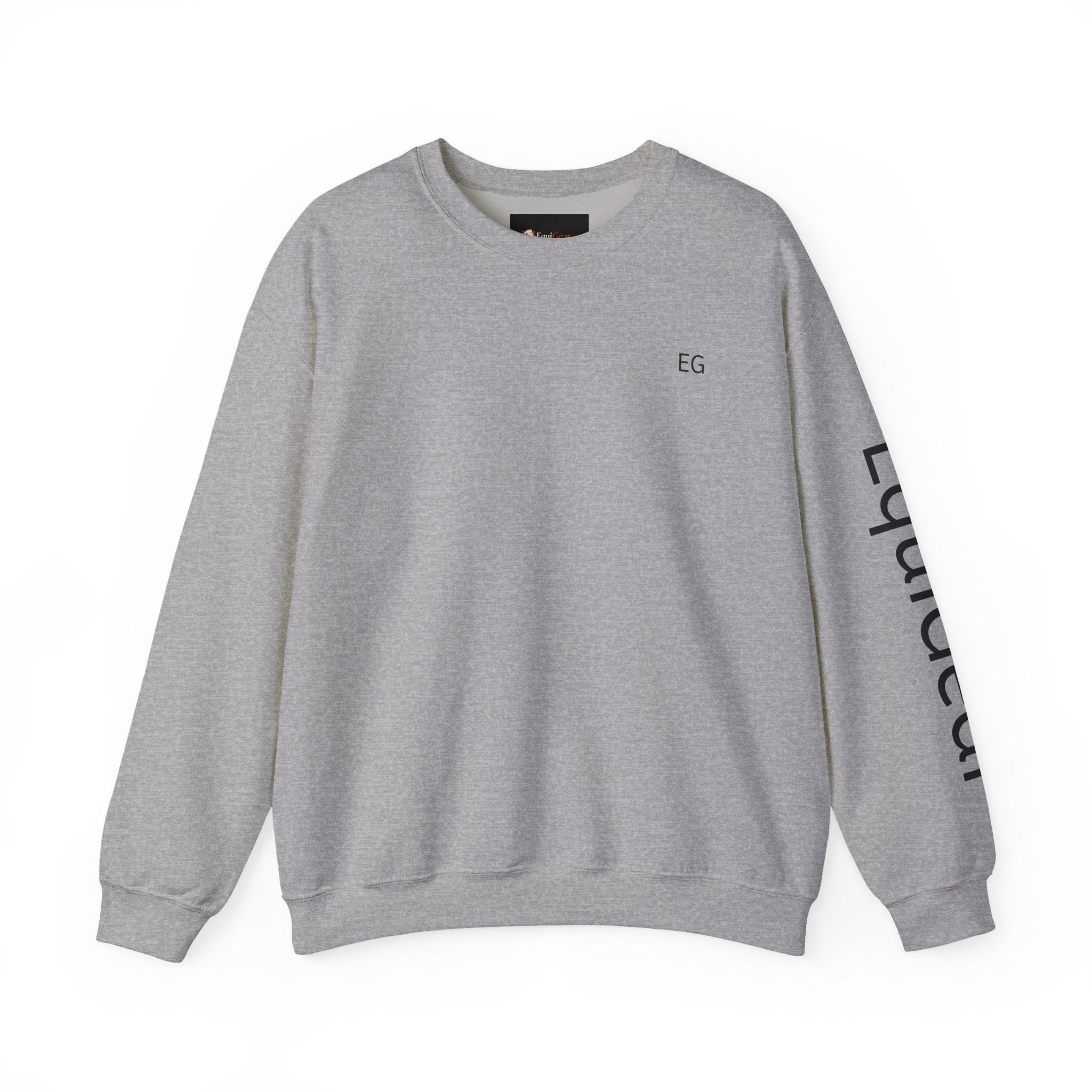 Unisex heavy blend crewneck sweatshirt in Sport Grey featuring logo designs and comfortable ribbed cuffs.